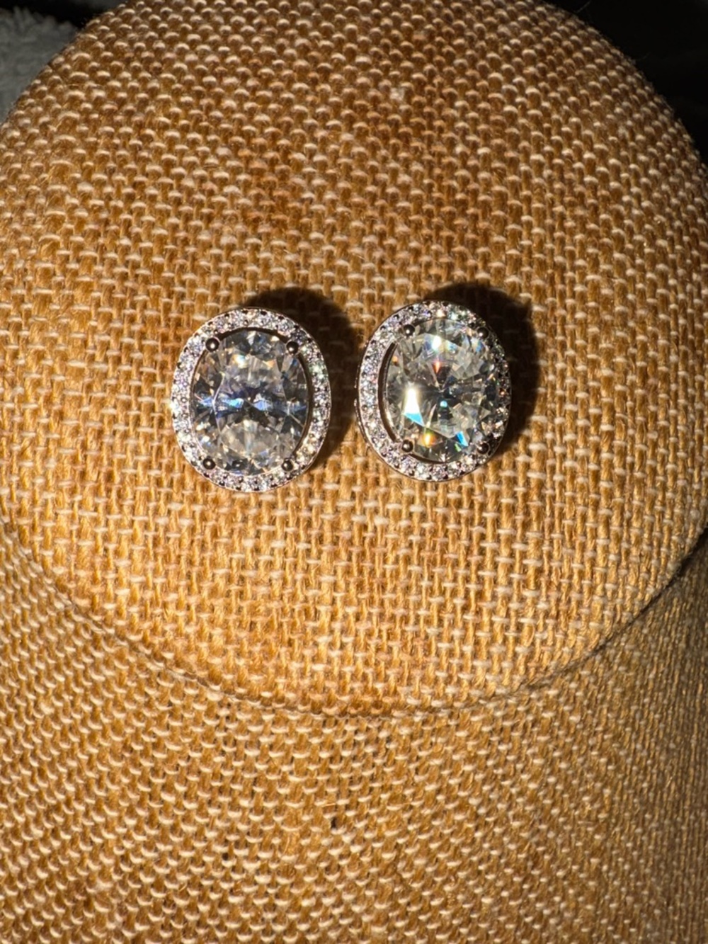 Solid Sterling Silver 6.37 Carat VVSD Moissanite Halo Oval Earrings - Picture 3 of 4